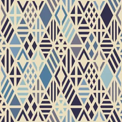 Wall murals Beige Geometric seamless pattern with rhombuses in blue colors. 
