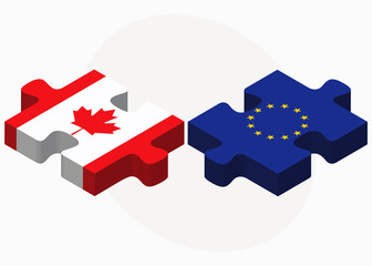 Canada and European Union Flags in puzzle