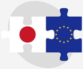 Japan and European Union Flags in puzzle