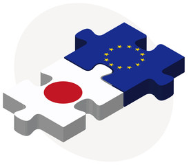 Japan and European Union Flags in puzzle
