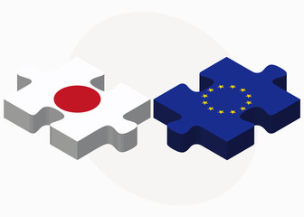 Japan and European Union Flags in puzzle