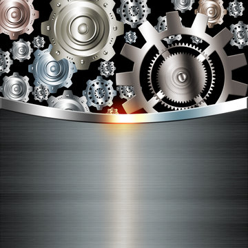 Abstract background metallic chrome silver with gears