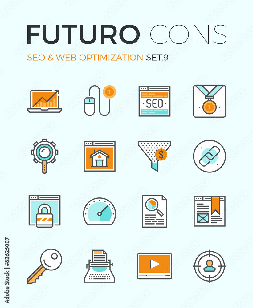 Aufkleber seo and web optimization futuro line icons