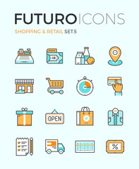 Shopping and retail futuro line icons