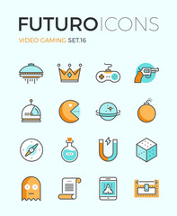 Indie gaming futuro line icons