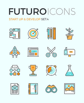 Startup develop futuro line icons