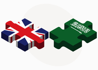 United Kingdom and Saudi Arabia Flags in puzzle
