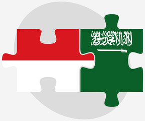 Indonesia and Saudi Arabia Flags in puzzle