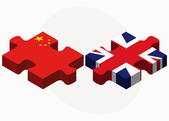 China and United Kingdom Flags in puzzle