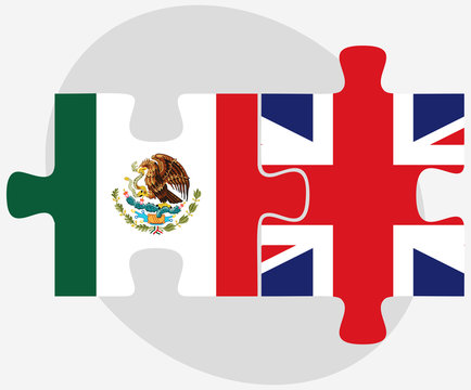 Mexico and United Kingdom Flags in puzzle