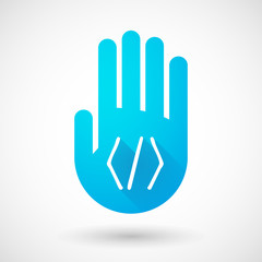 Blue hand icon with a code sign