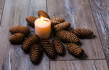 candles on old wooden background