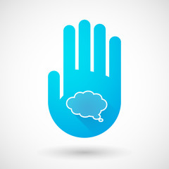 Blue hand icon with a cloud comic balloon