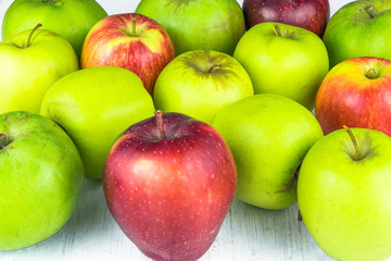 Variety of apples on white background