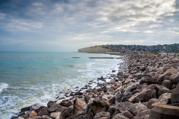 France, Pas de Calais, Cote d'Opale, Parc naturel regional des Caps et Marais d'Opale, Cap Blanc Nez, limestone cliffs
