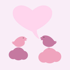 Birds on clouds with hearty speech bubble