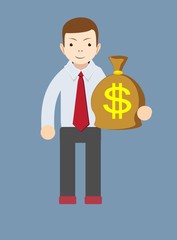 Businessman or banker with a Bag of Gold Cash Dollar. Vector