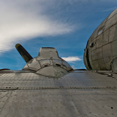 detailed view of a Dakota DC3 aircraft 
with the sky 