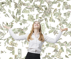 Beautiful blonde business woman is happy 