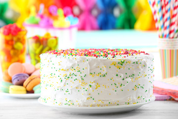 Fototapeta na wymiar Birthday cake on colorful background