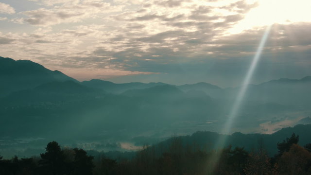 Misty time-lapse panoramic landscape