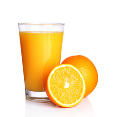 Glass of orange juice isolated on white