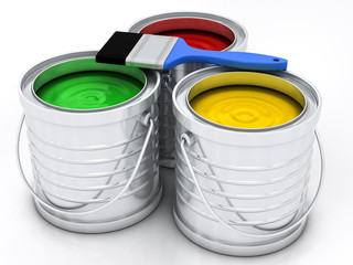 three color paint cans