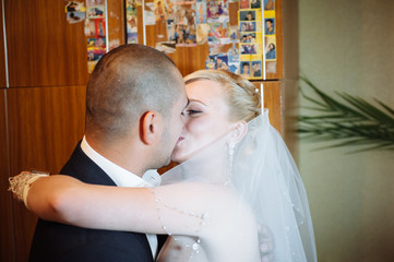 Happy young bride and groom on their wedding day. Wedding couple