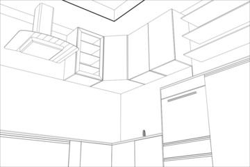 Kitchen vector sketch interior. Illustration created of 3d