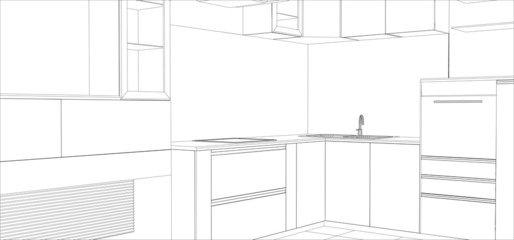 Kitchen vector sketch interior. Illustration created of 3d