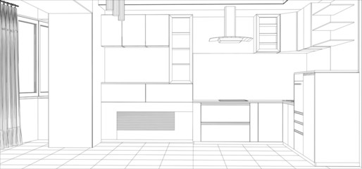 Kitchen vector sketch interior. Illustration created of 3d