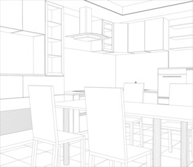 Facade kitchen vector sketch interior. Illustration created of