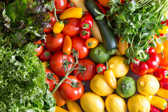 Fresh Organic Vegetables on Top of Wooden Table