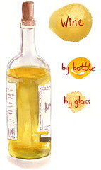 Watercolor white wine bottle with handwritten words