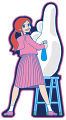 「大きな手」で方向を示す女子生徒-「直進だよ。」