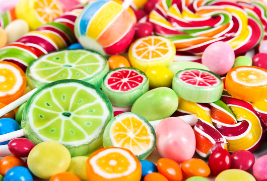 Colorful lollipops and different candy
