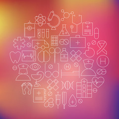 Thin Health Care Line Medical Icons Set Circle Shaped