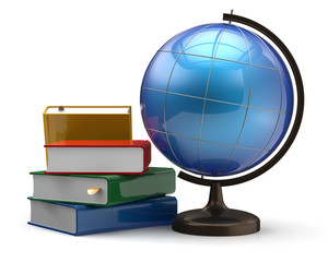 Globe and books blank global international geography symbol