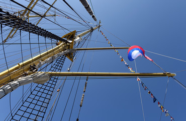 The mast of a sailing ship