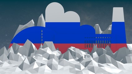 factory icon on low poly landscape
