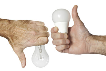 led bulb versus incandescence bulb isolated with clipping path