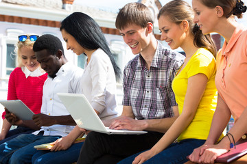 Group of university students studying