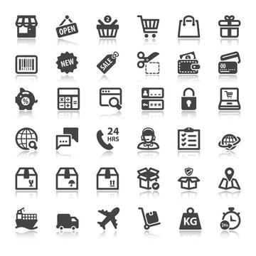 Shopping online flat icons with reflection