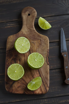 limes on wooden surface