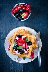 Homemade waffles and ice cream