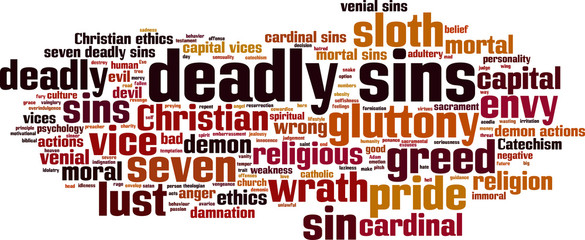 Deadly sins word cloud concept. Vector illustration