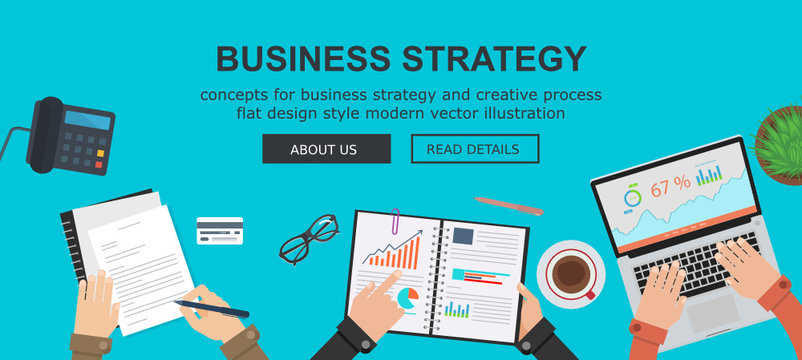 Business strategy and creative process flat design concepts