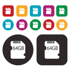 Memory card icon. SD card icon. 64 GB. Vector