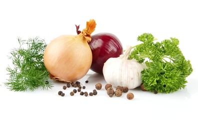 Onion,red onion,dill,parsley,pepper isolated on white