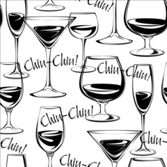 Vector illustration of wine glasses. Seamless pattern.